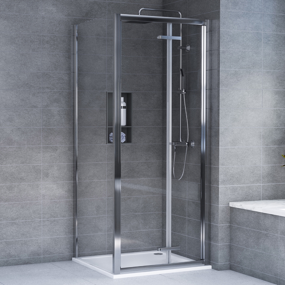 Aqualux Bi-Fold Door Shower Enclosure and Tray Package - 900 x 900mm (6mm Glass)