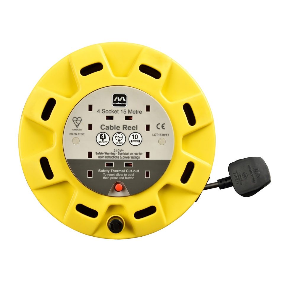 Masterplug 4 Socket Cassette Reel 15m Yellow