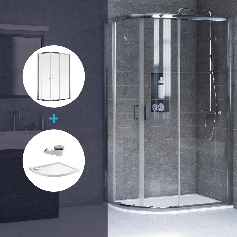 Aqualux Offset Quadrant Left Hand Shower Enclosure and Tray Package - 1200 x 800mm (6mm Glass)