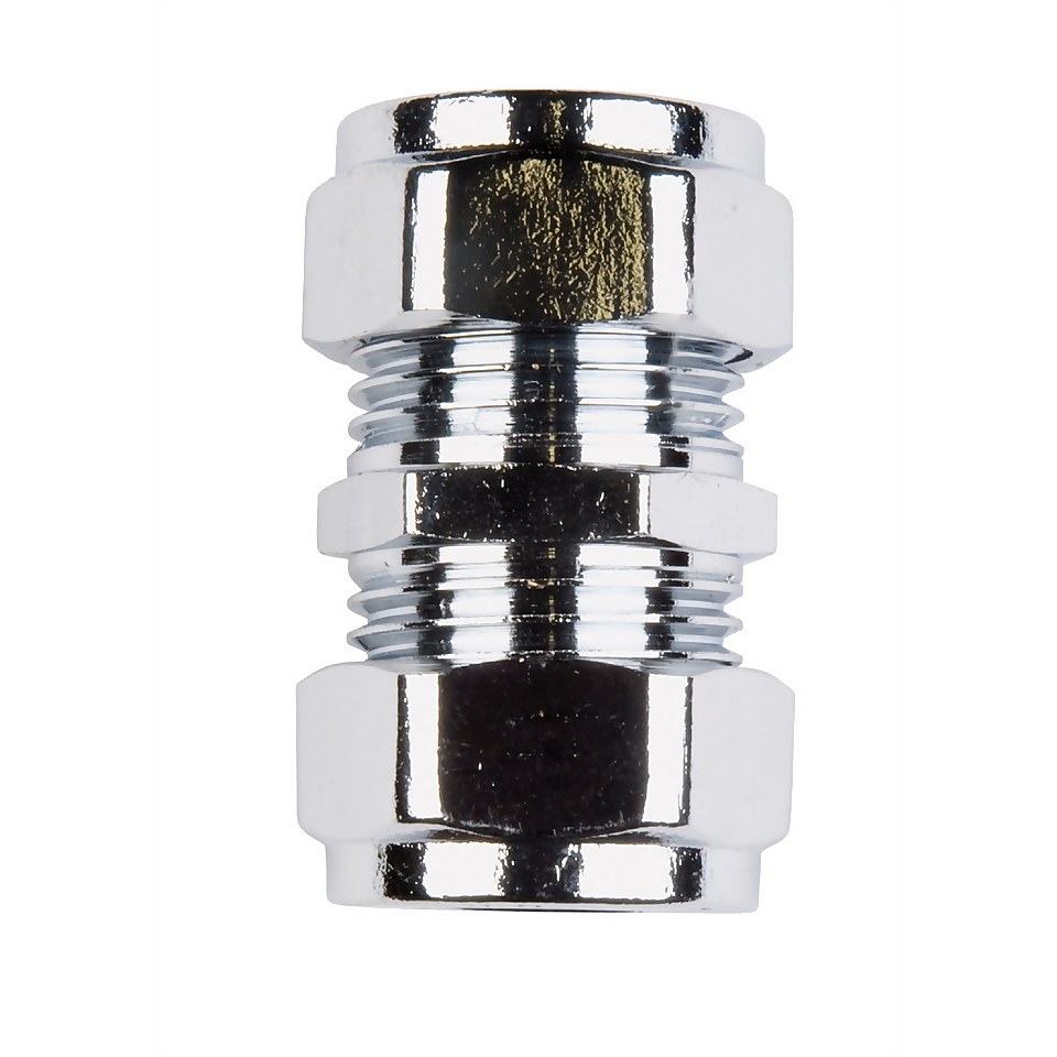 Compression Connector - Chrome and Brass - 15mm