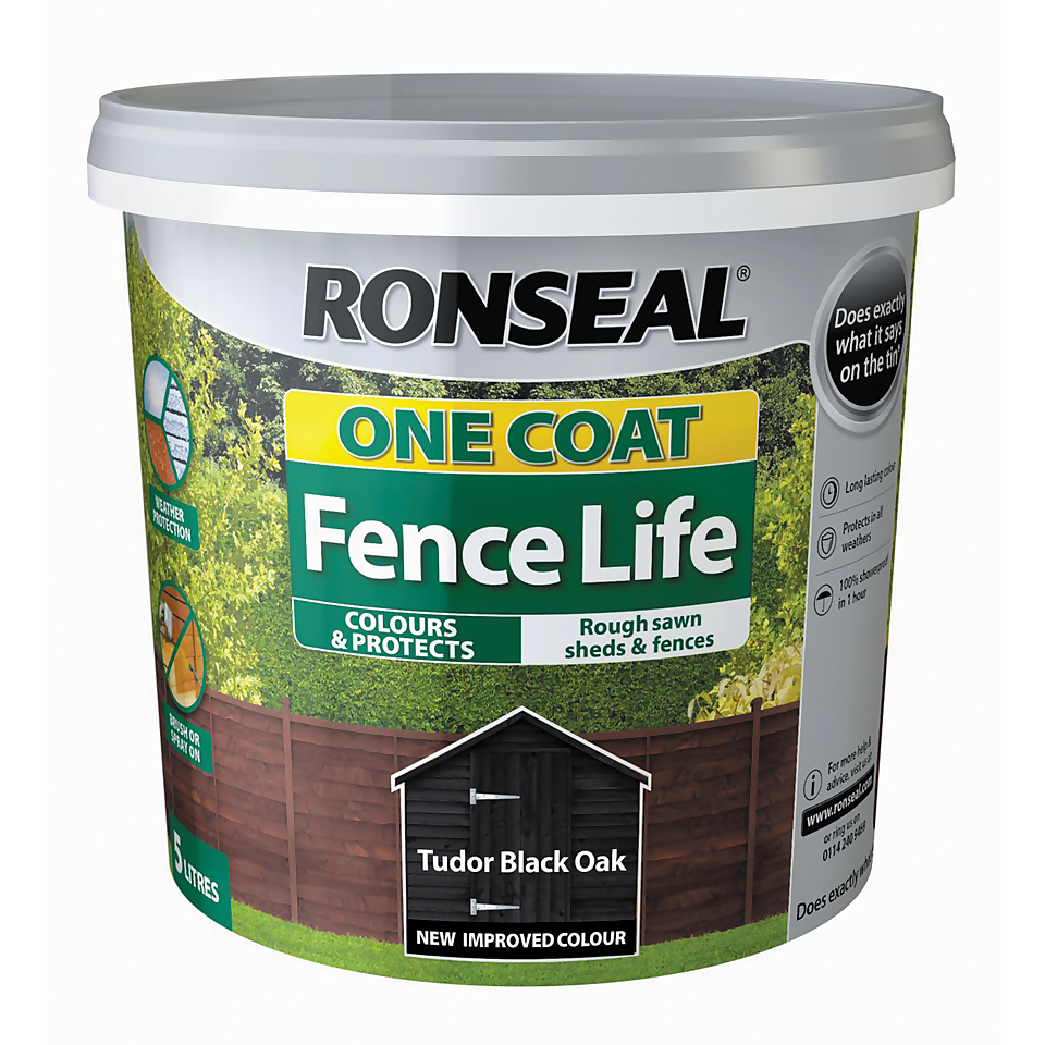 Ronseal One Coat Fence Life Paint Tudor Black Oak - 5L