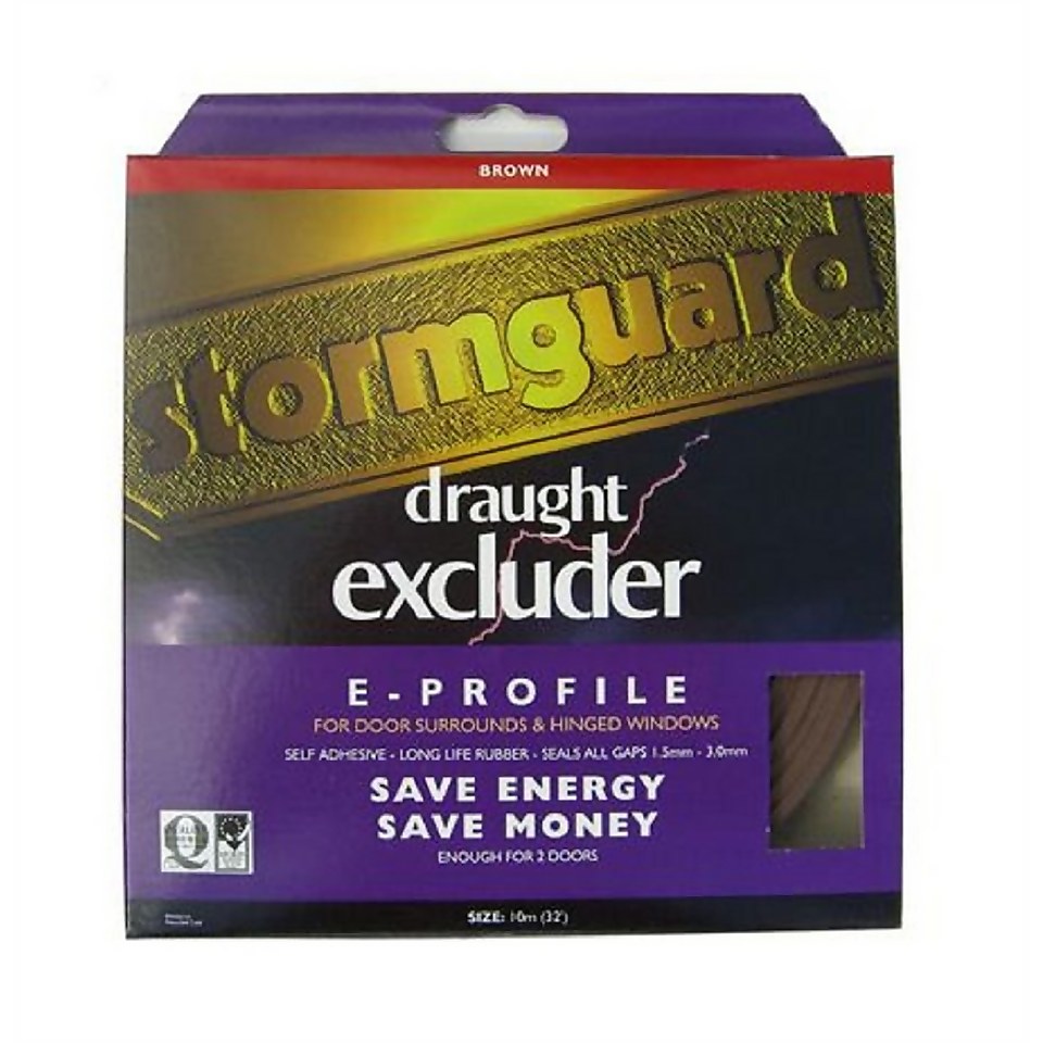 Stormguard E Profile Self-Adhesive Rubber Draught Excluder 10m -Brown