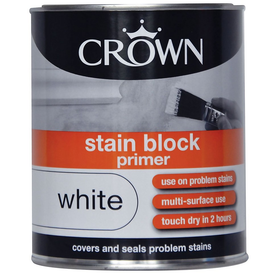 Crown Stain Block Primer Pure Brilliant White Paint - 750ml
