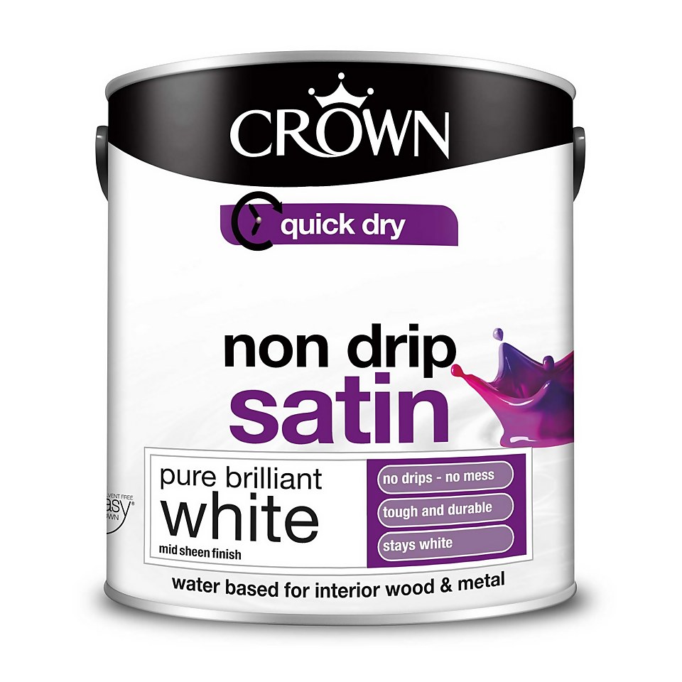Crown Pure Brilliant White - Non Drip Satin Paint - 2.5L