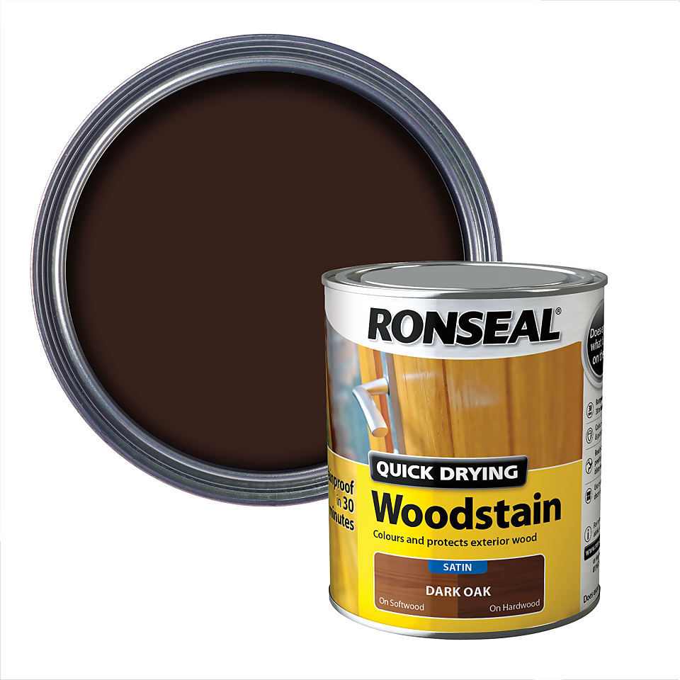 Ronseal Quick Drying Woodstain Dark Oak Satin - 750ml