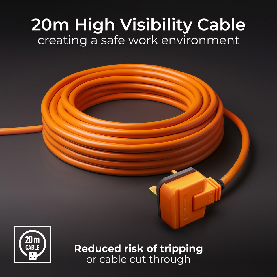 Masterplug 2 Socket Cable Reel with IP Rated Sockets 20m Black/Orange