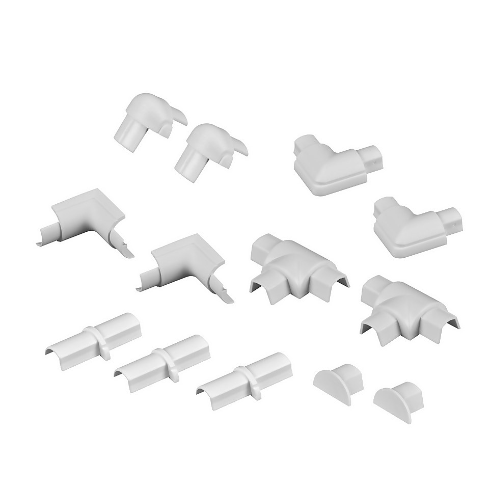D-Line Micro Decorative Trunking Smooth Fit 13 Piece Accessory Multipack 16mm x 8mm White