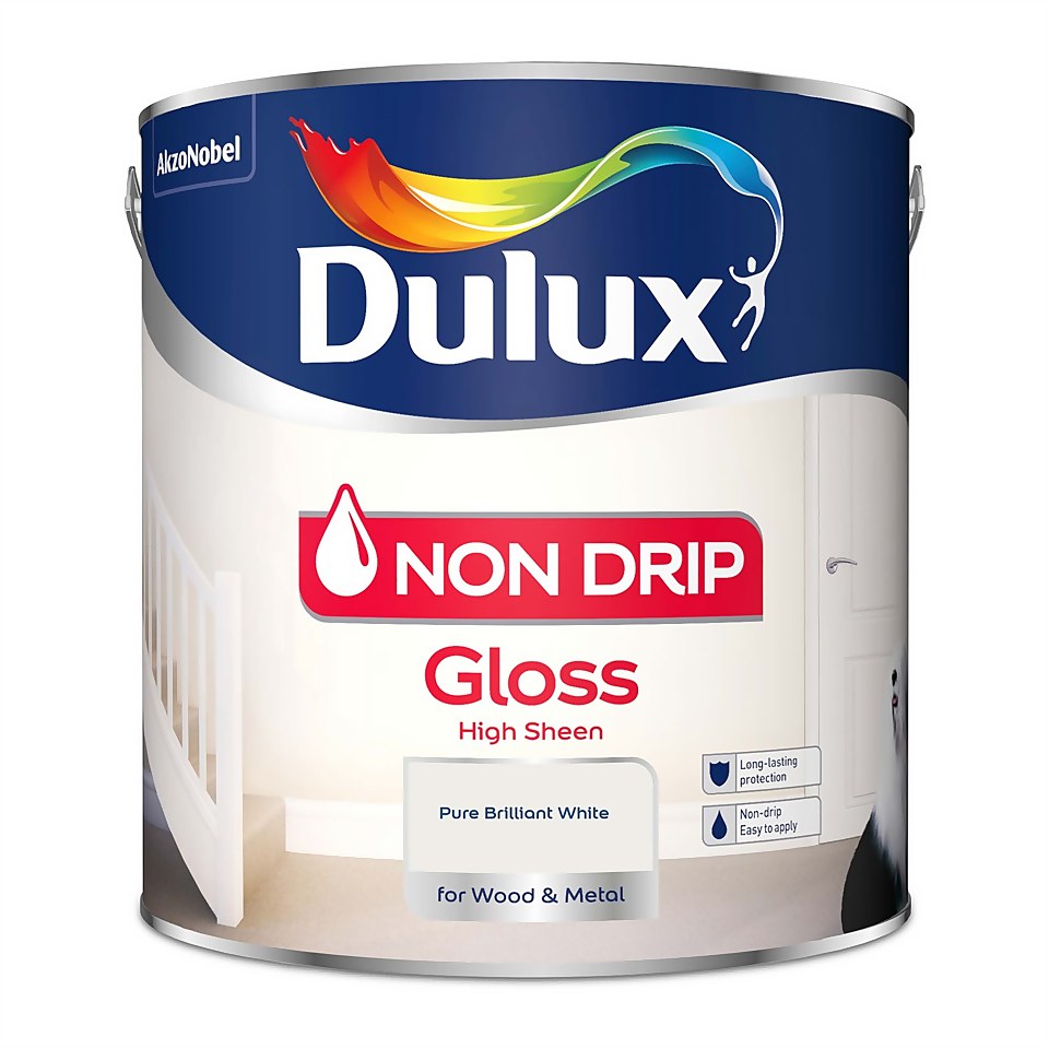 Dulux Non Drip Gloss Paint Pure Brilliant White - 2.5L