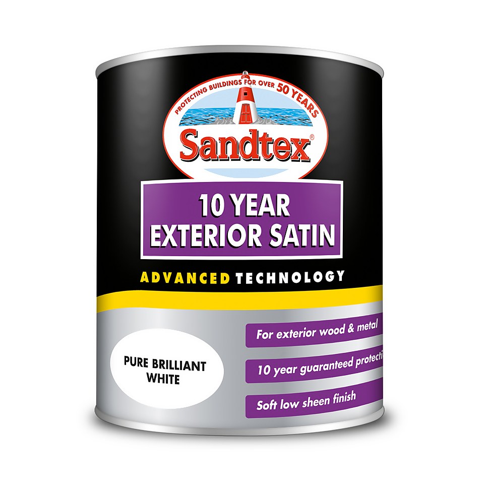Sandtex 10 Year Satin Paint Pure Brilliant White - 750ml