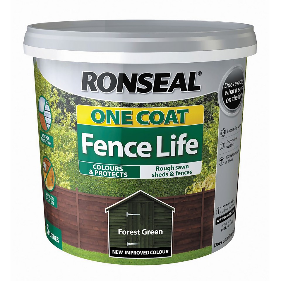 Ronseal One Coat Fence Life Paint Forest Green - 5L