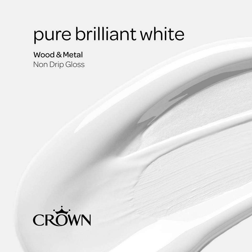 Crown Non Drip Gloss Paint Pure Brilliant White - 750ml