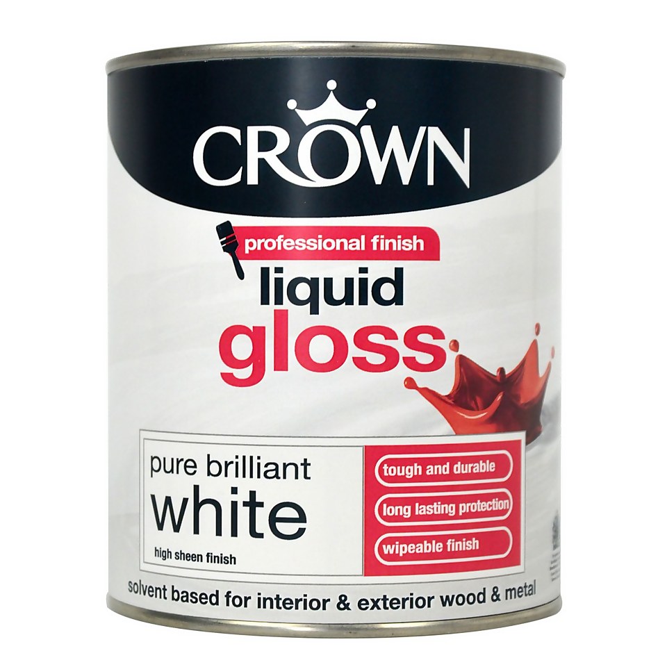 Crown Pure Brilliant White - Liquid Gloss Paint - 750ml