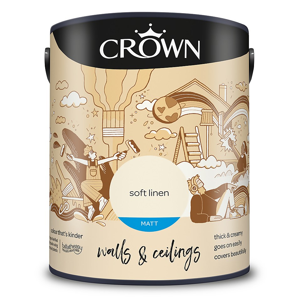 Crown Walls & Ceilings Matt Emulsion Soft Linen - 5L