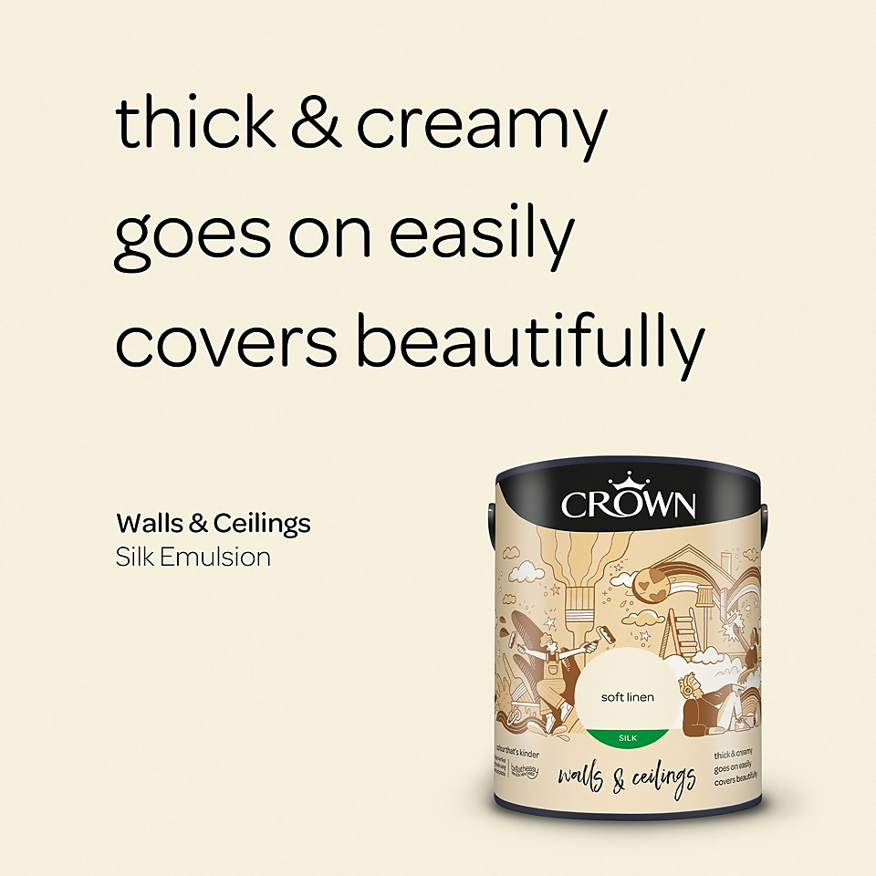 Crown Walls & Ceilings Silk Emulsion Paint Soft Linen - 5L