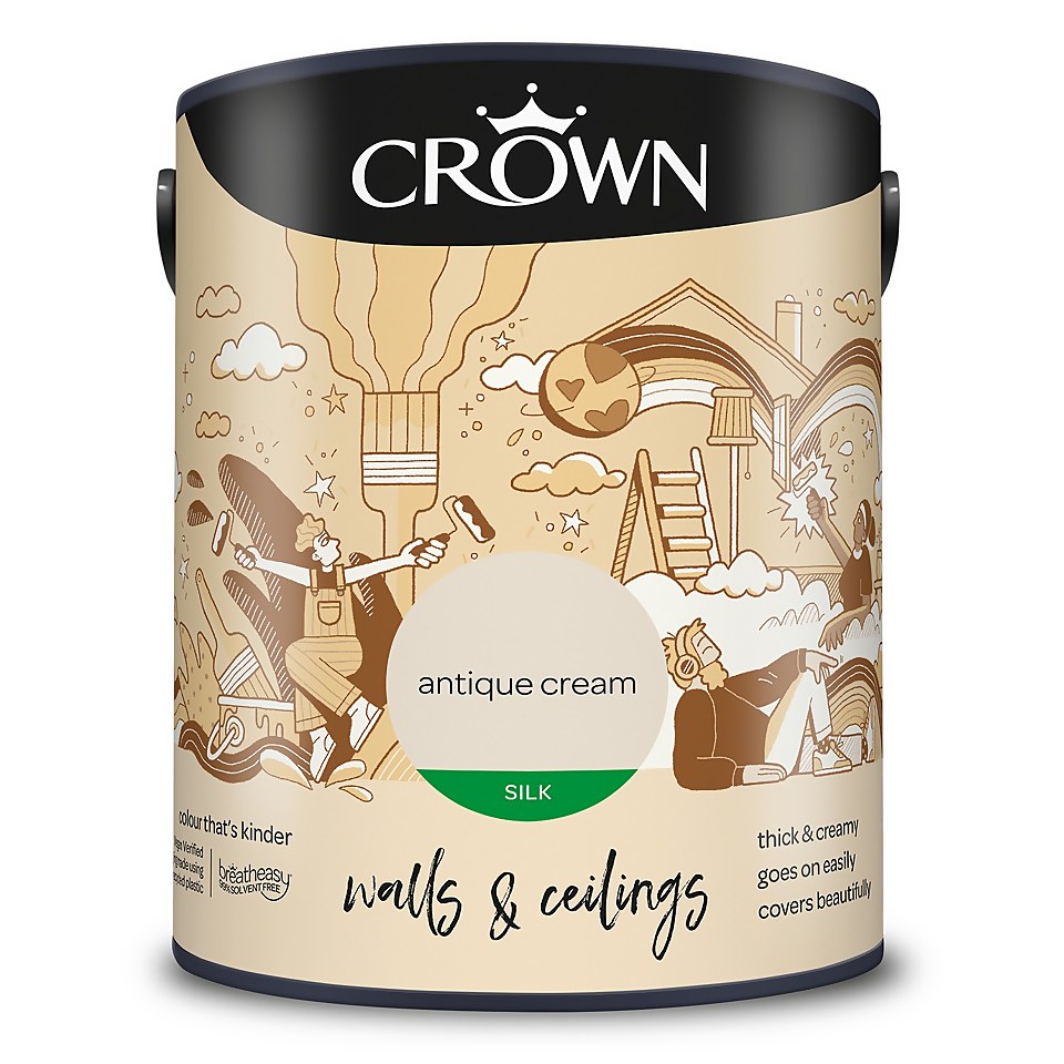Crown Walls & Ceilings Silk Emulsion Paint Antique Cream - 5L