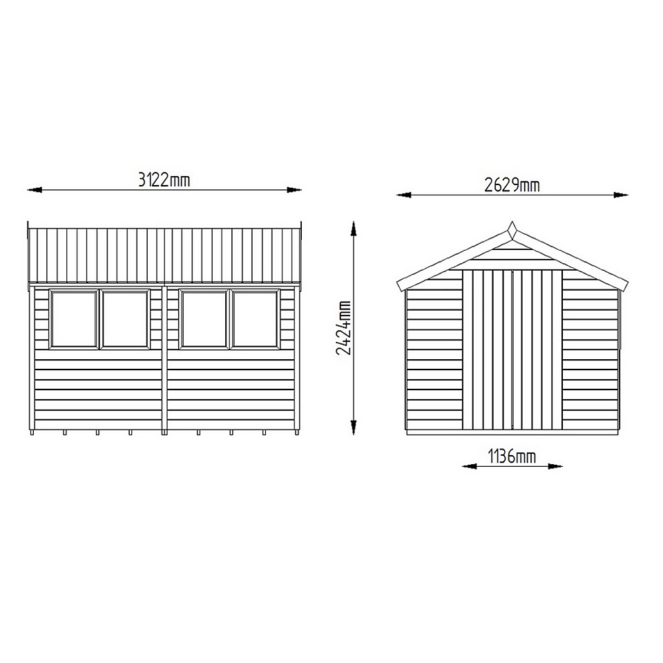 10x8ft Forest Tongue & Groove Apex Wooden Shed