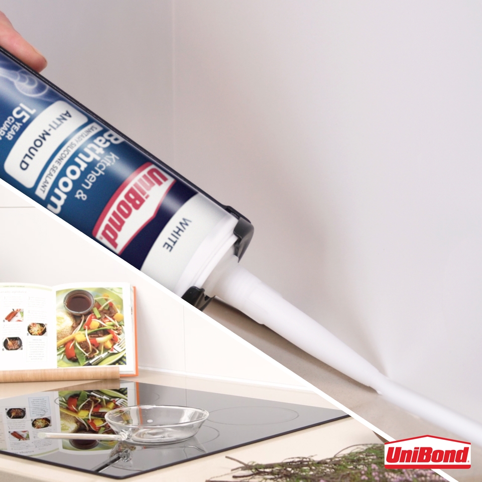 UniBond Healthy Kitchen & Bathroom Anti Mould Silicone Sealant Cartridge White - 274g