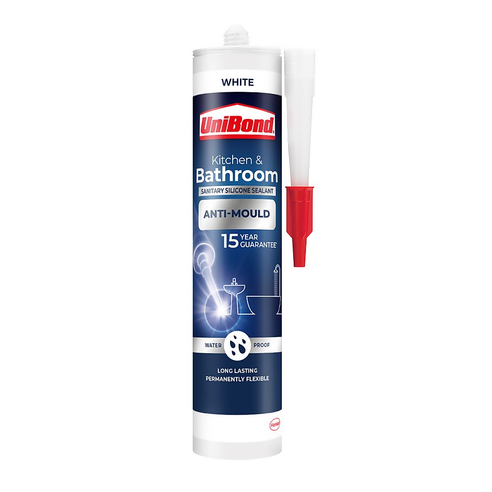 UniBond Healthy Kitchen & Bathroom Anti Mould Silicone Sealant Cartridge White 274g Homebase