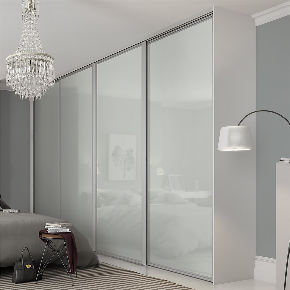 Ellipse Sliding Wardrobe Door 1 Panel Arctic White Glass with Aluminium Frame (W)914mm