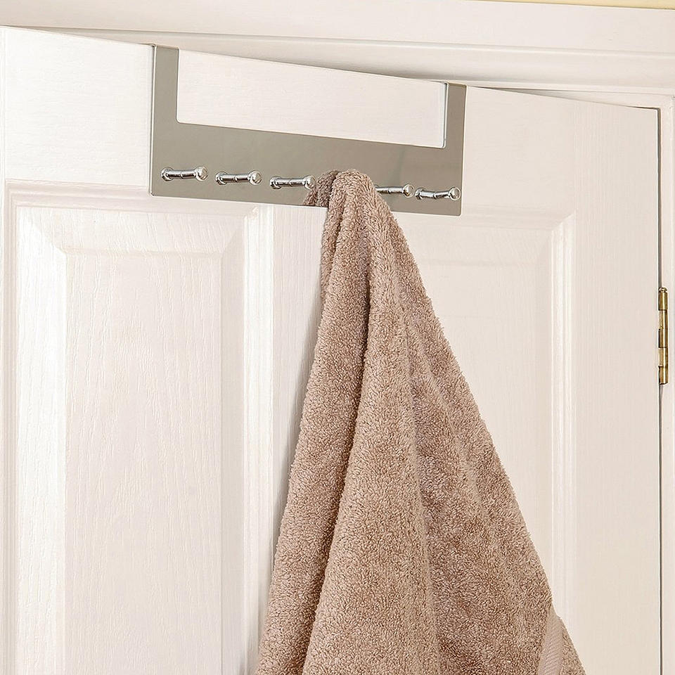 Over the Door Hook Rail Polished Chrome 6 Hooks Homebase
