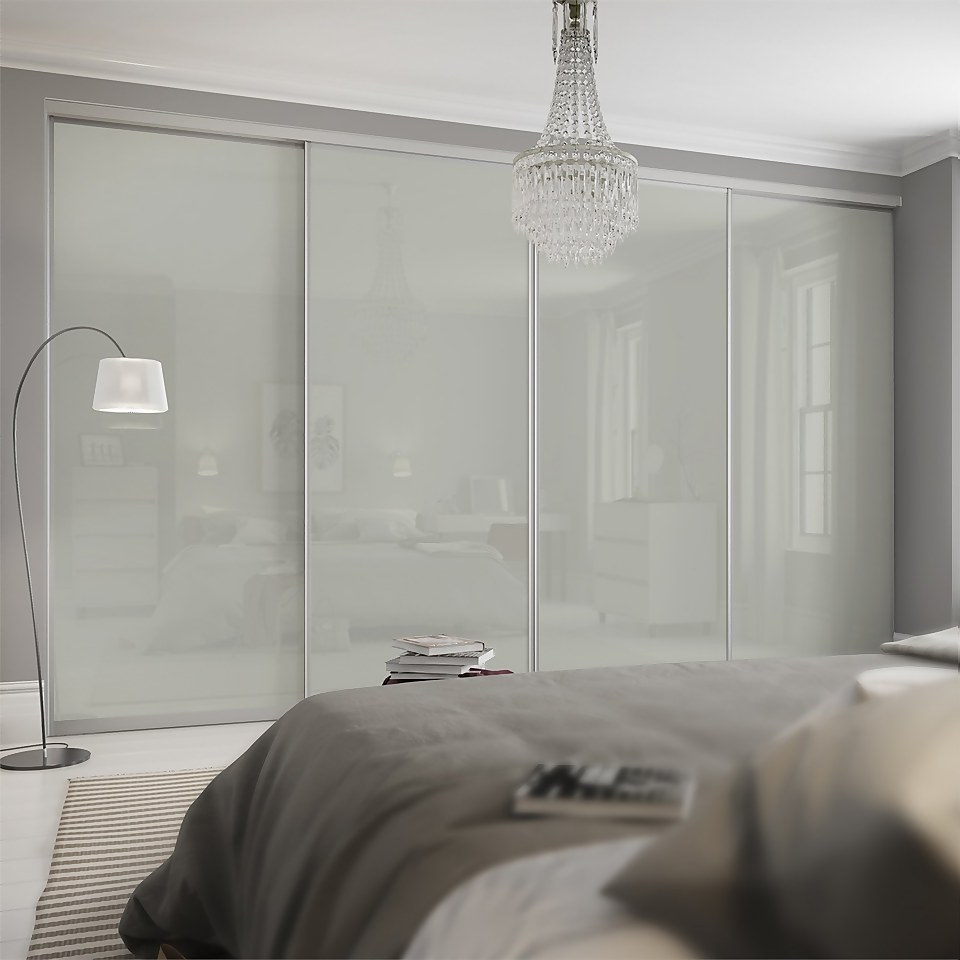 Duo Sliding Wardrobe Door Arctic White Glass with Aluminium Frame (W)610mm