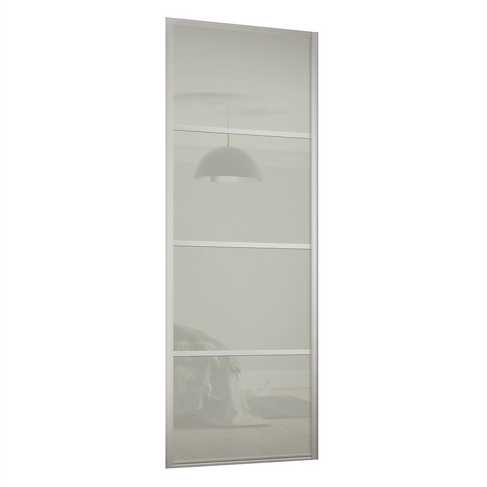 Ellipse Sliding Wardrobe Door 4 Panel Arctic White Glass with Aluminium Frame (W)914mm