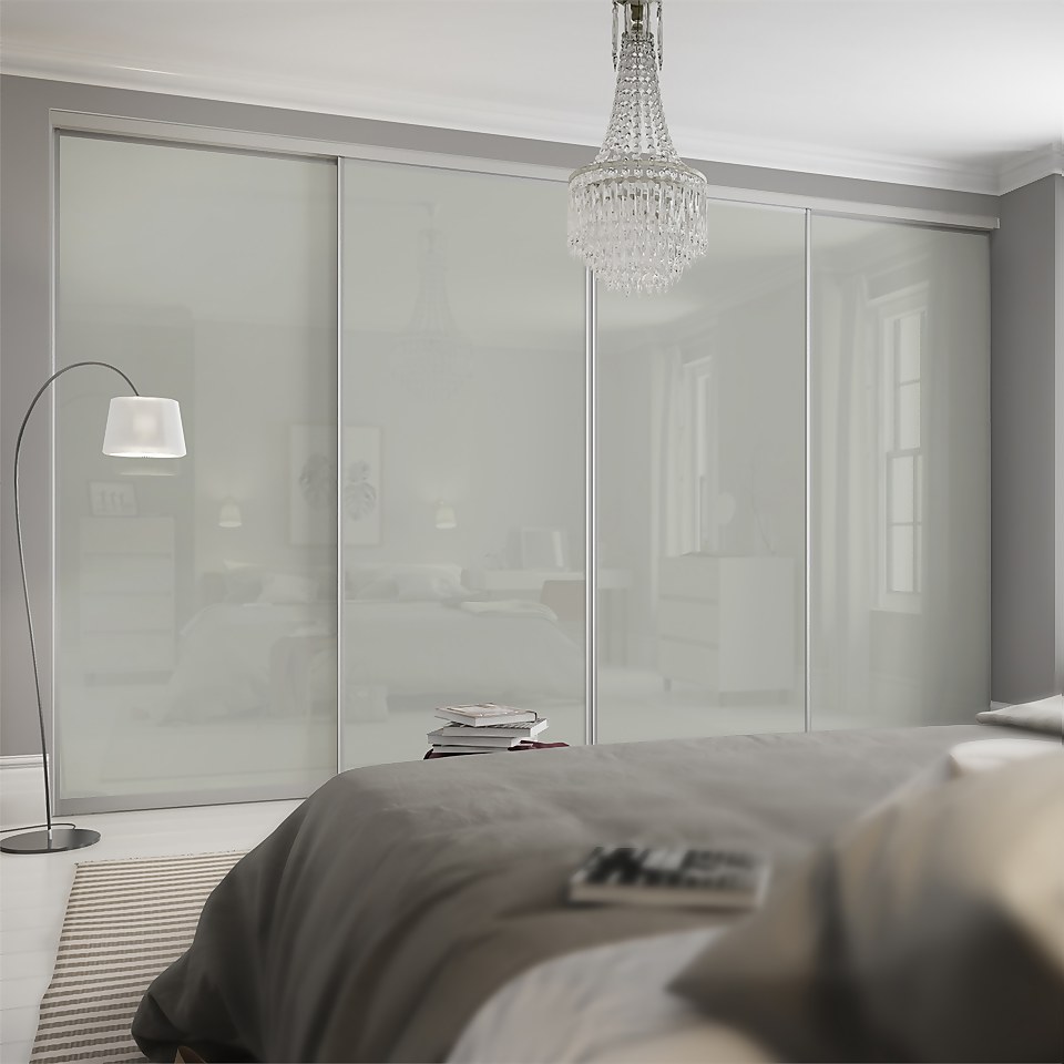 Duo Sliding Wardrobe Door Arctic White Glass / Mirror with Aluminium Frame (W)762mm