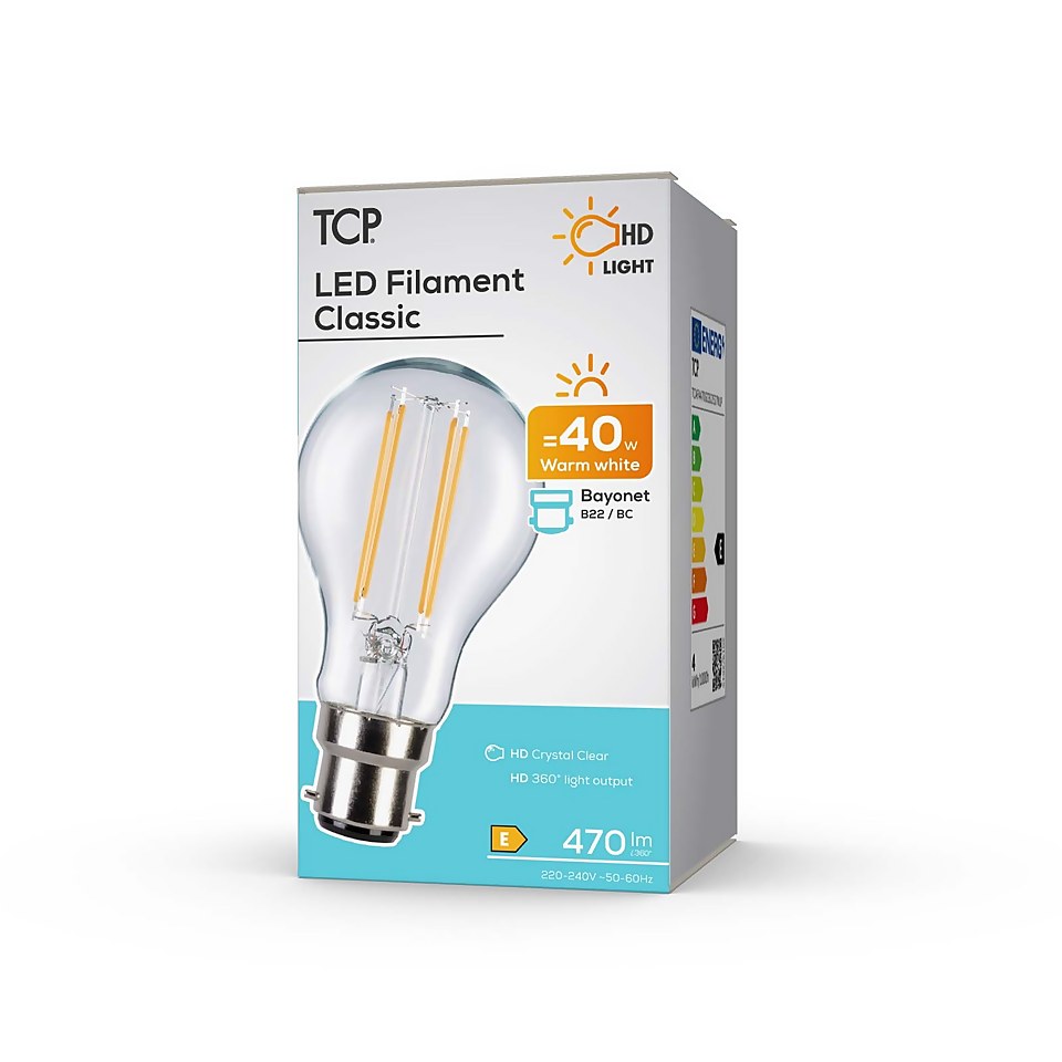 LED Filament A-lamp 4W B22 Clear Light Bulb