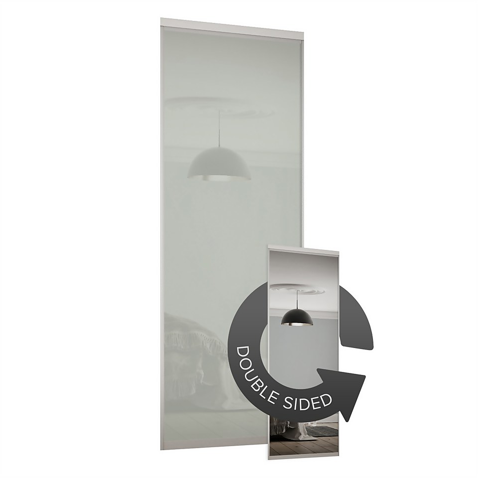 Duo Sliding Wardrobe Door Arctic White Glass / Mirror with Aluminium Frame (W)914mm