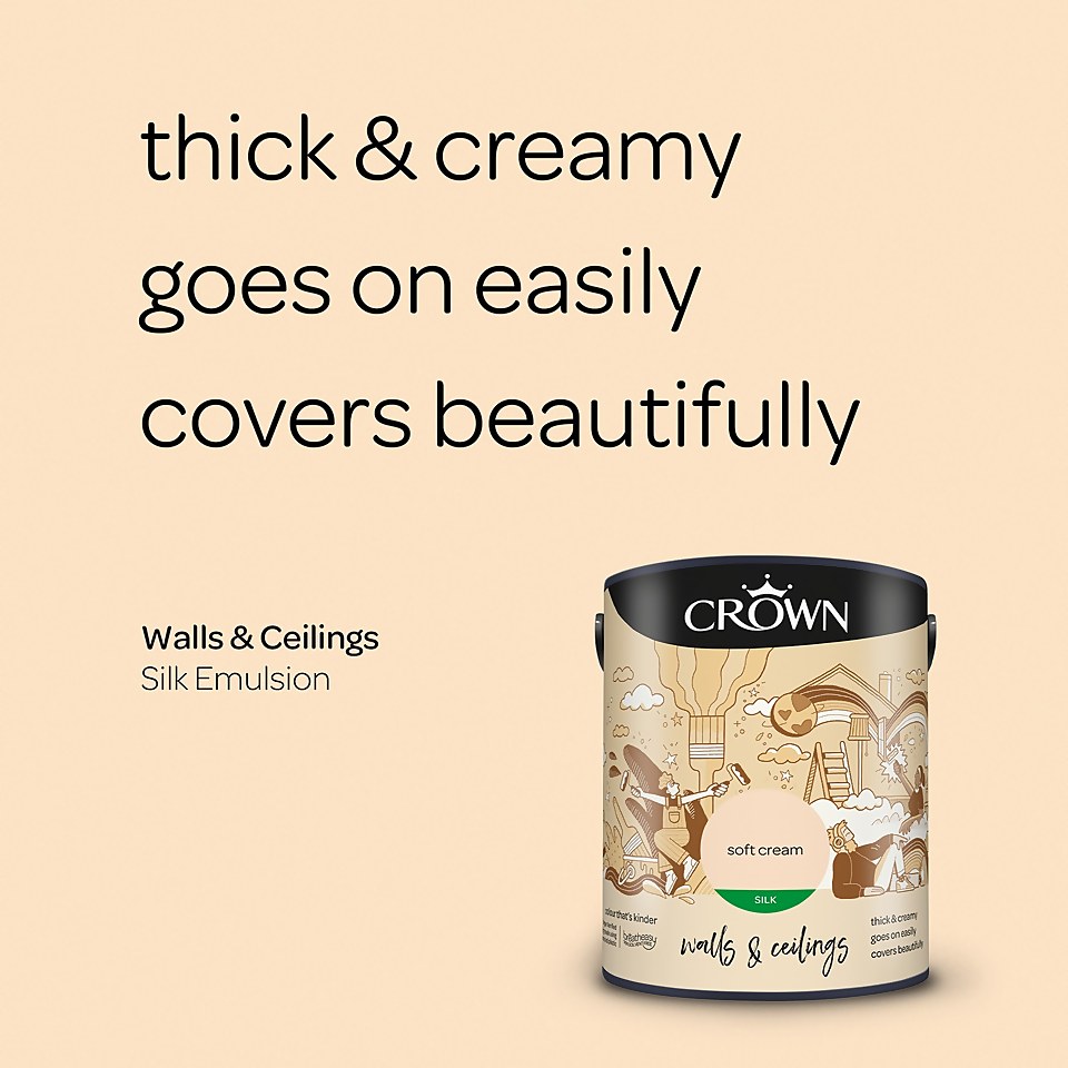 Crown Walls & Ceilings Silk Emulsion Paint Soft Cream - 5L