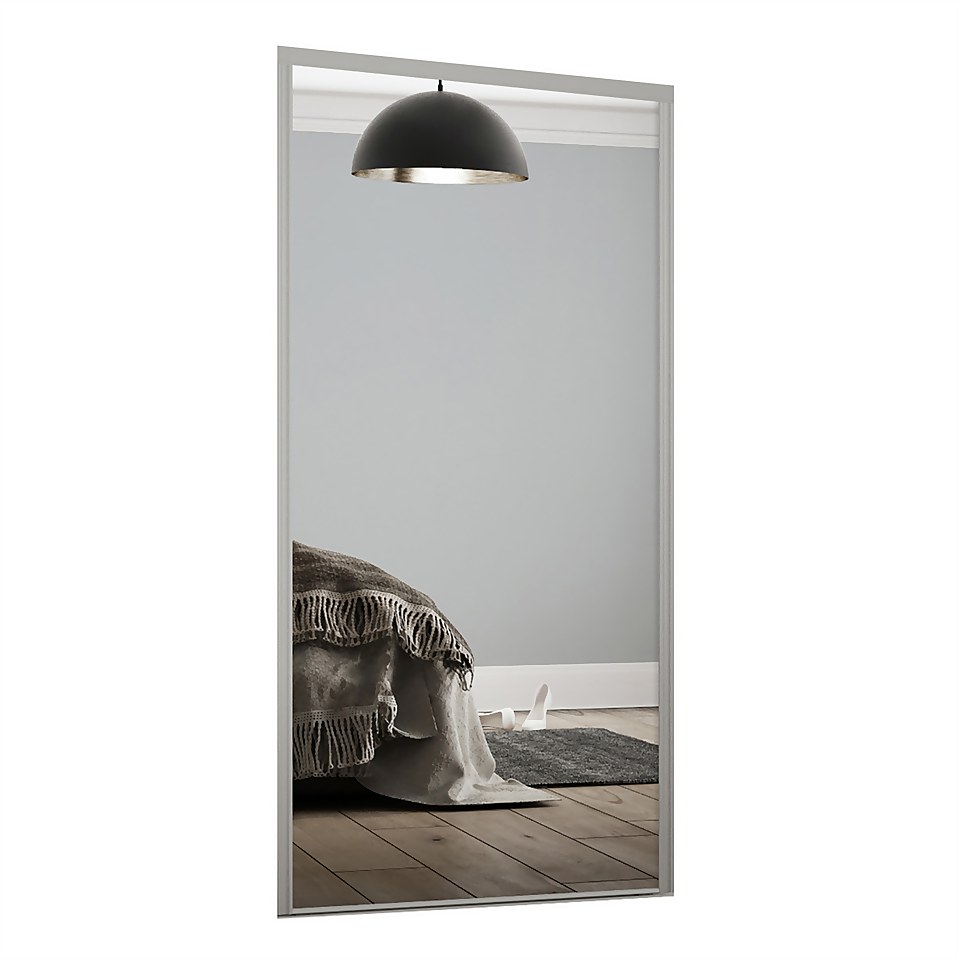 Loft Sliding Wardrobe Door Mirror with Silver Frame (W)914mm