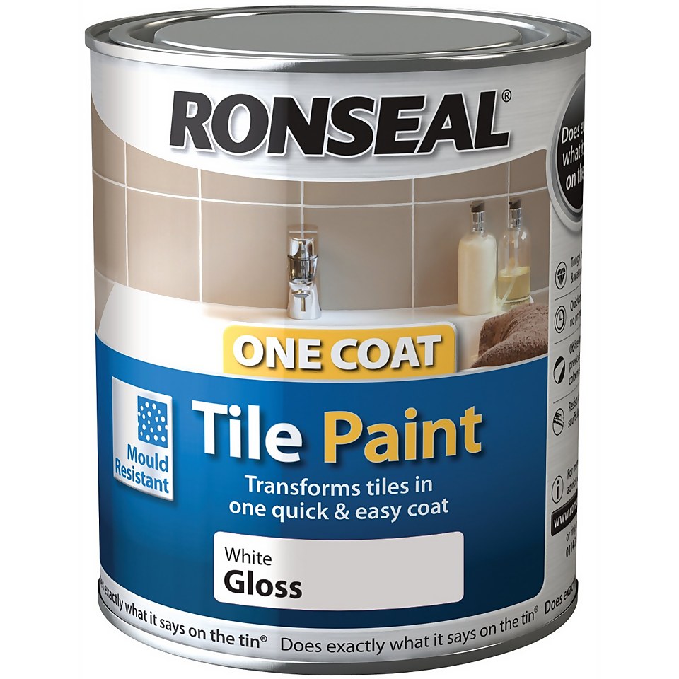 Ronseal Pure Brilliant White - One Coat Hi Gloss Tile Paint - 750ml