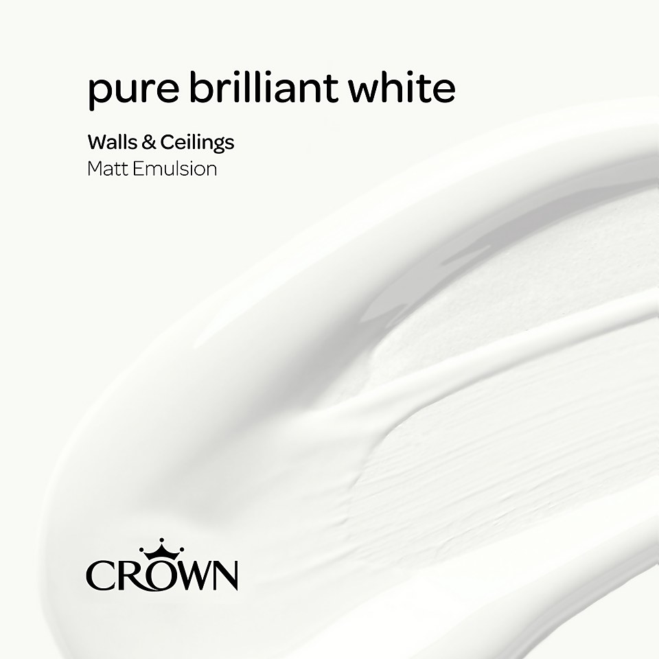 Crown Walls & Ceilings Matt Emulsion Paint Pure Brilliant White - 2.5L
