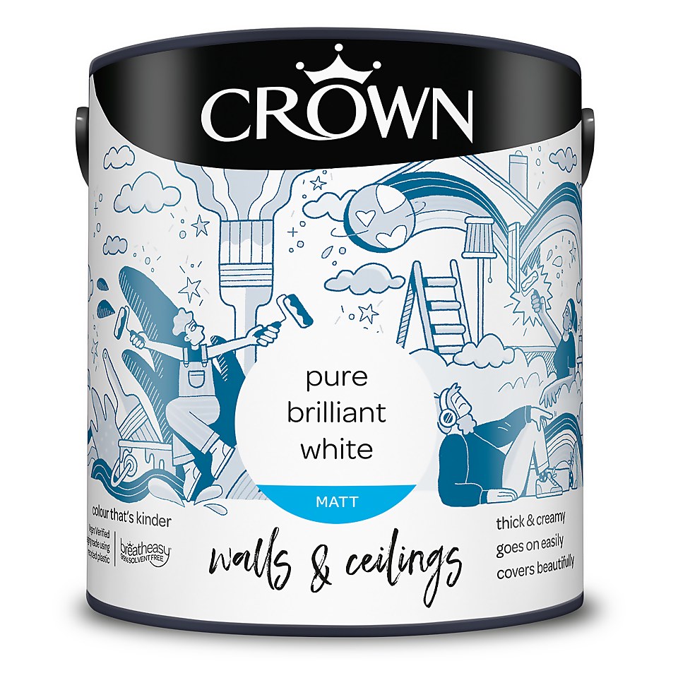 Crown Walls & Ceilings Matt Emulsion Paint Pure Brilliant White - 2.5L