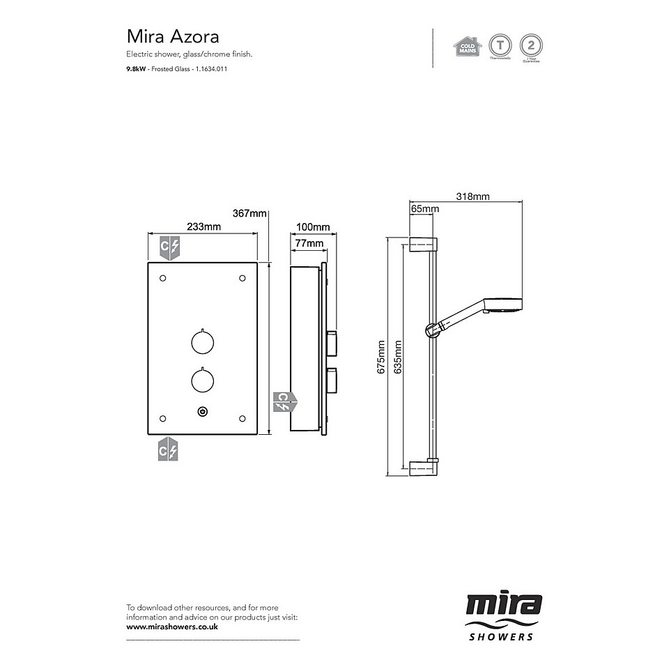 Mira Azora 9.8kW Frosted Glass Electric Shower