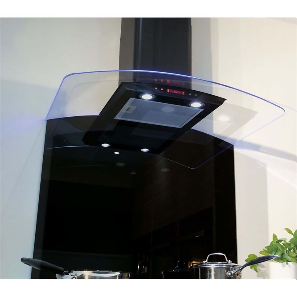 CDA EKP90BL 90cm Curved Glass Extractor with Edge Lighting