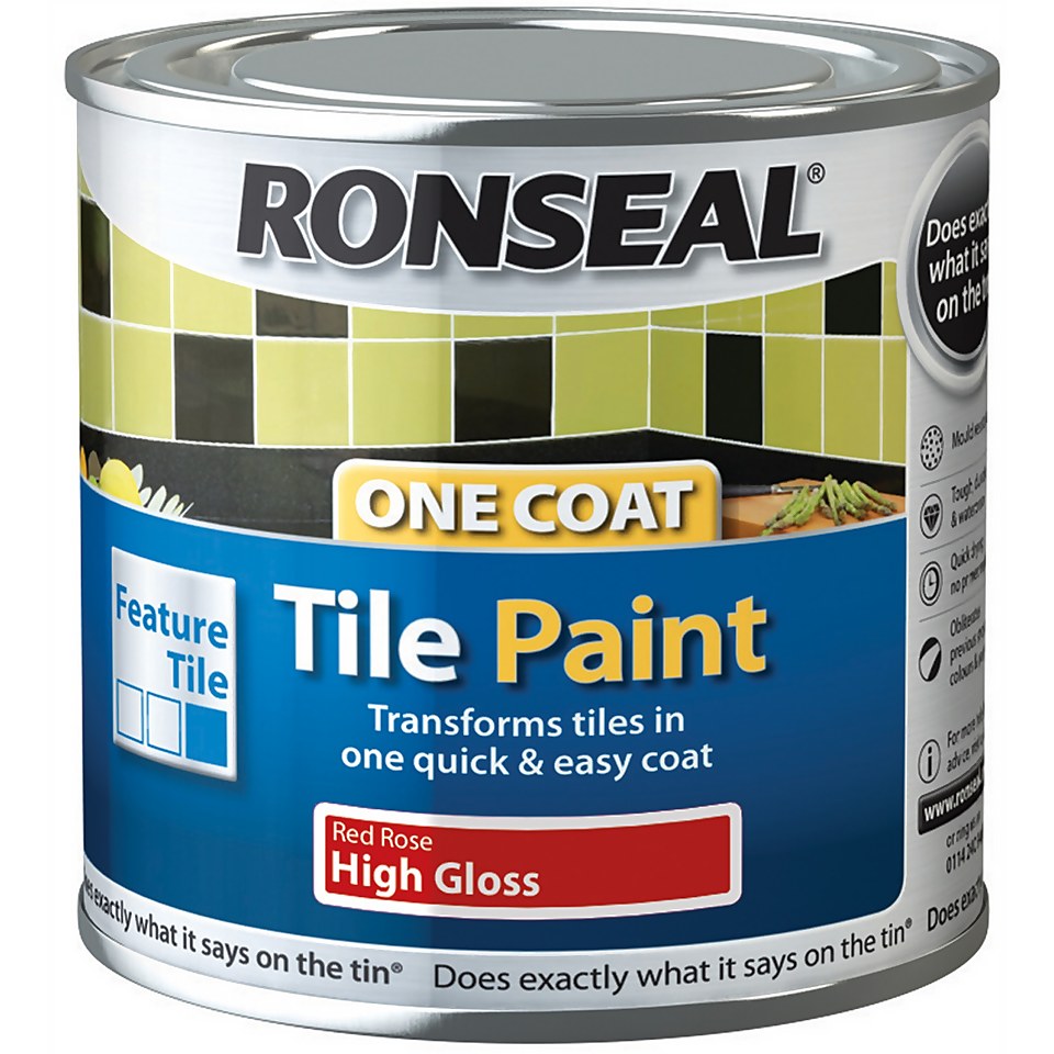 Ronseal One Coal Tile Paint Red Rose High Gloss - 250ml