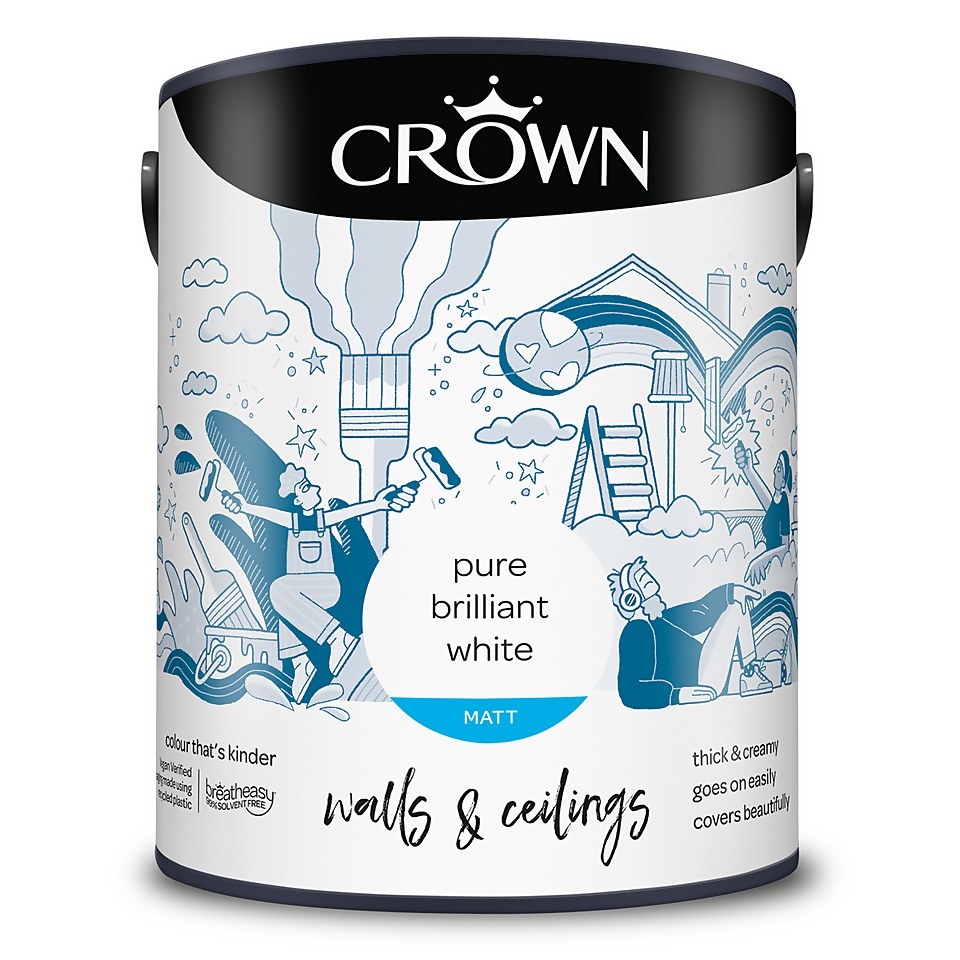 Crown Walls & Ceilings Matt Emulsion Paint Pure Brilliant White - 5L