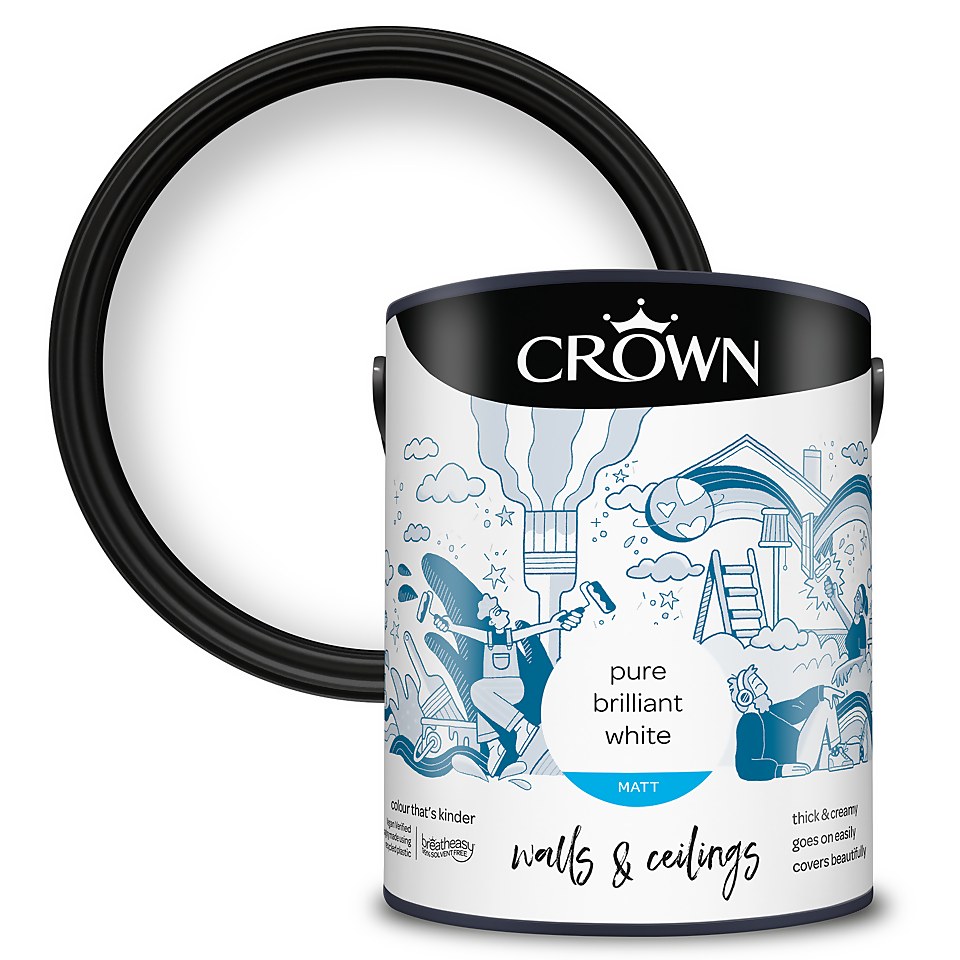 Crown Walls & Ceilings Matt Emulsion Paint Pure Brilliant White - 5L