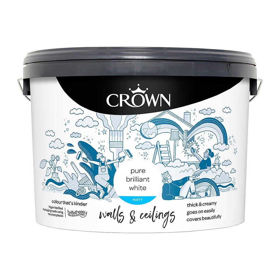 Crown Walls & Ceilings Matt Emulsion Paint Pure Brilliant White - 10L