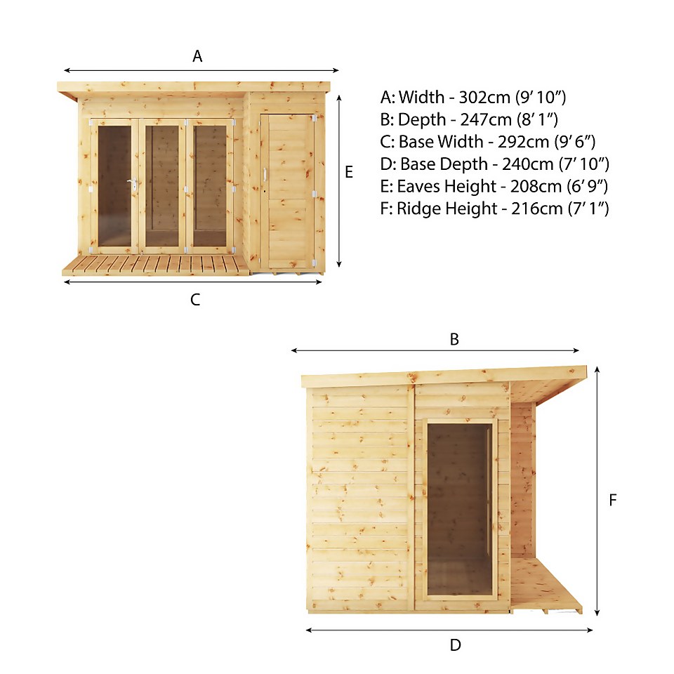 Mercia 10 x 8ft Garden Room with Side Shed