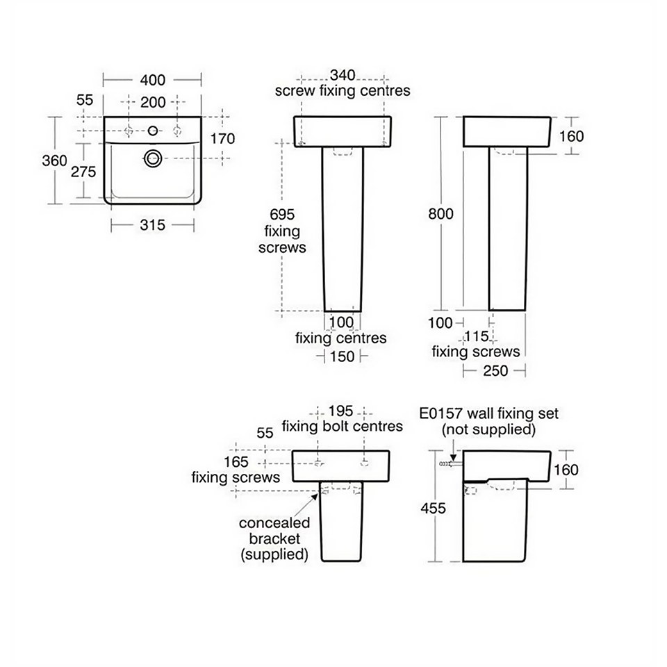 Ideal Standard Senses Cube Pedestal Basin - 400mm
