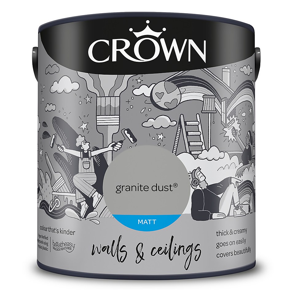 Crown Walls & Ceilings Matt Emulsion Paint Granite Dust - 2.5L