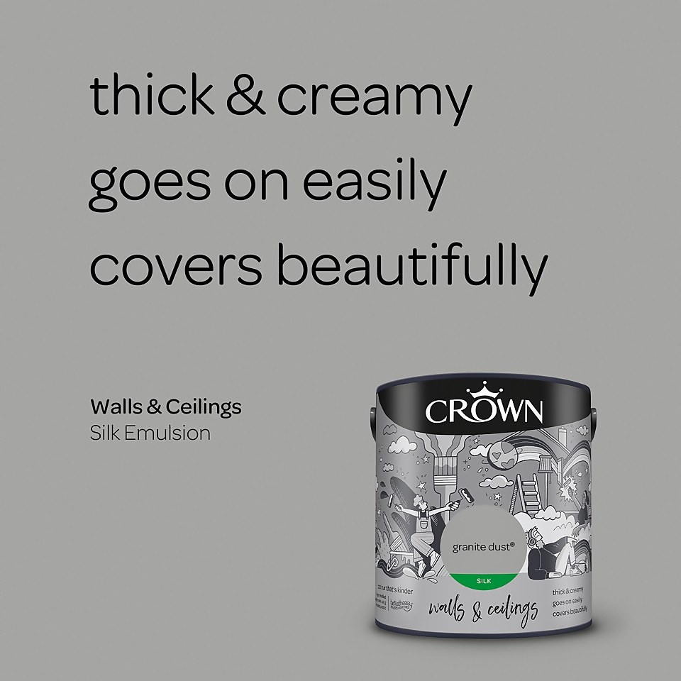Crown Walls & Ceilings Silk Emulsion Paint Granite Dust - 2.5L