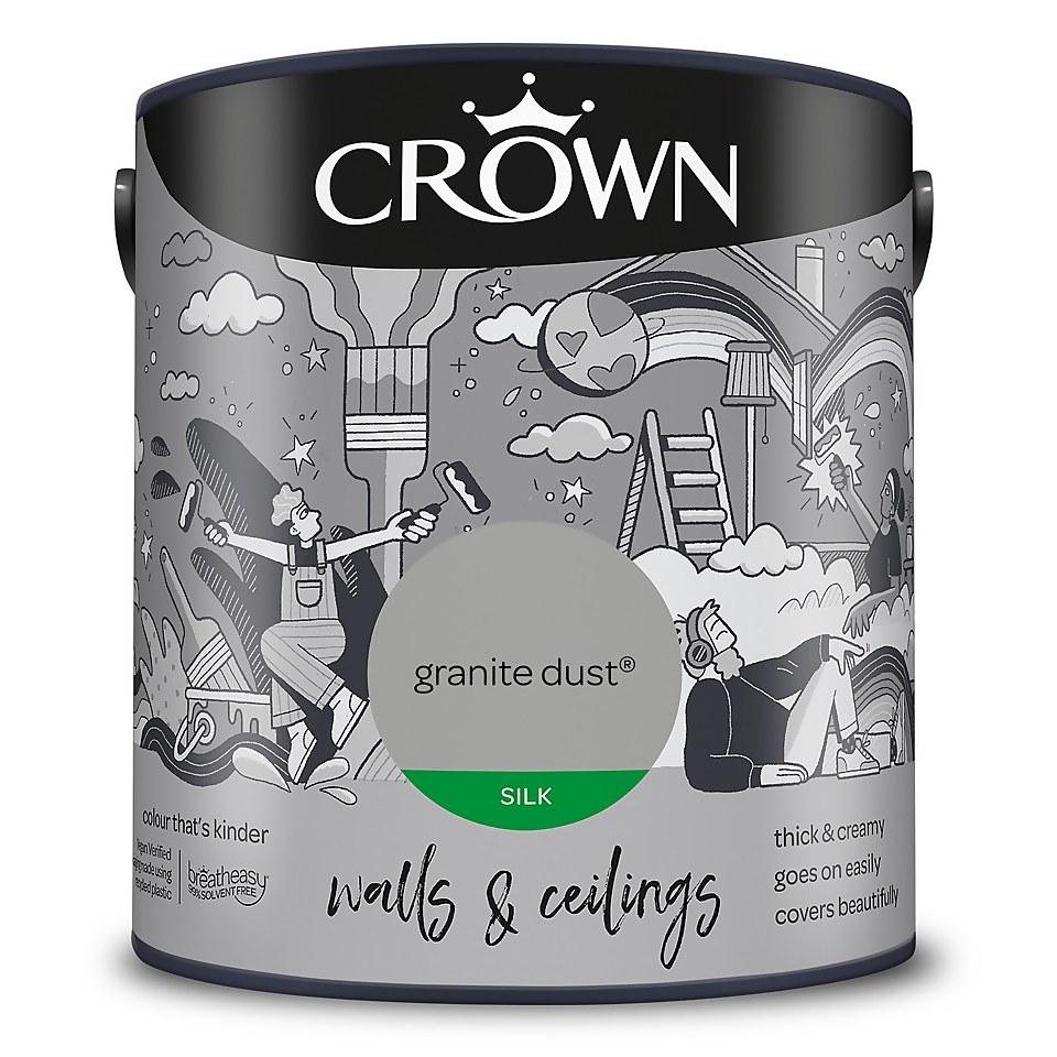 Crown Walls & Ceilings Silk Emulsion Paint Granite Dust - 2.5L