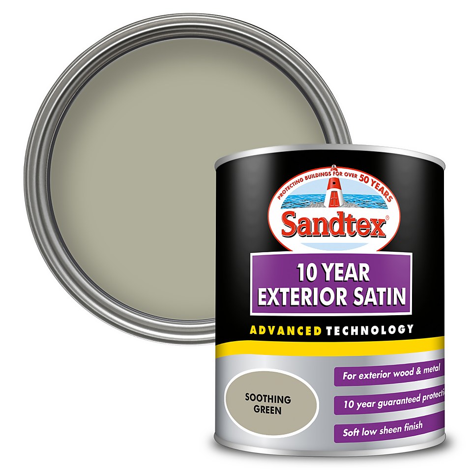 Sandtex Exterior 10 Year Satin Paint Soothing Green - 750ml
