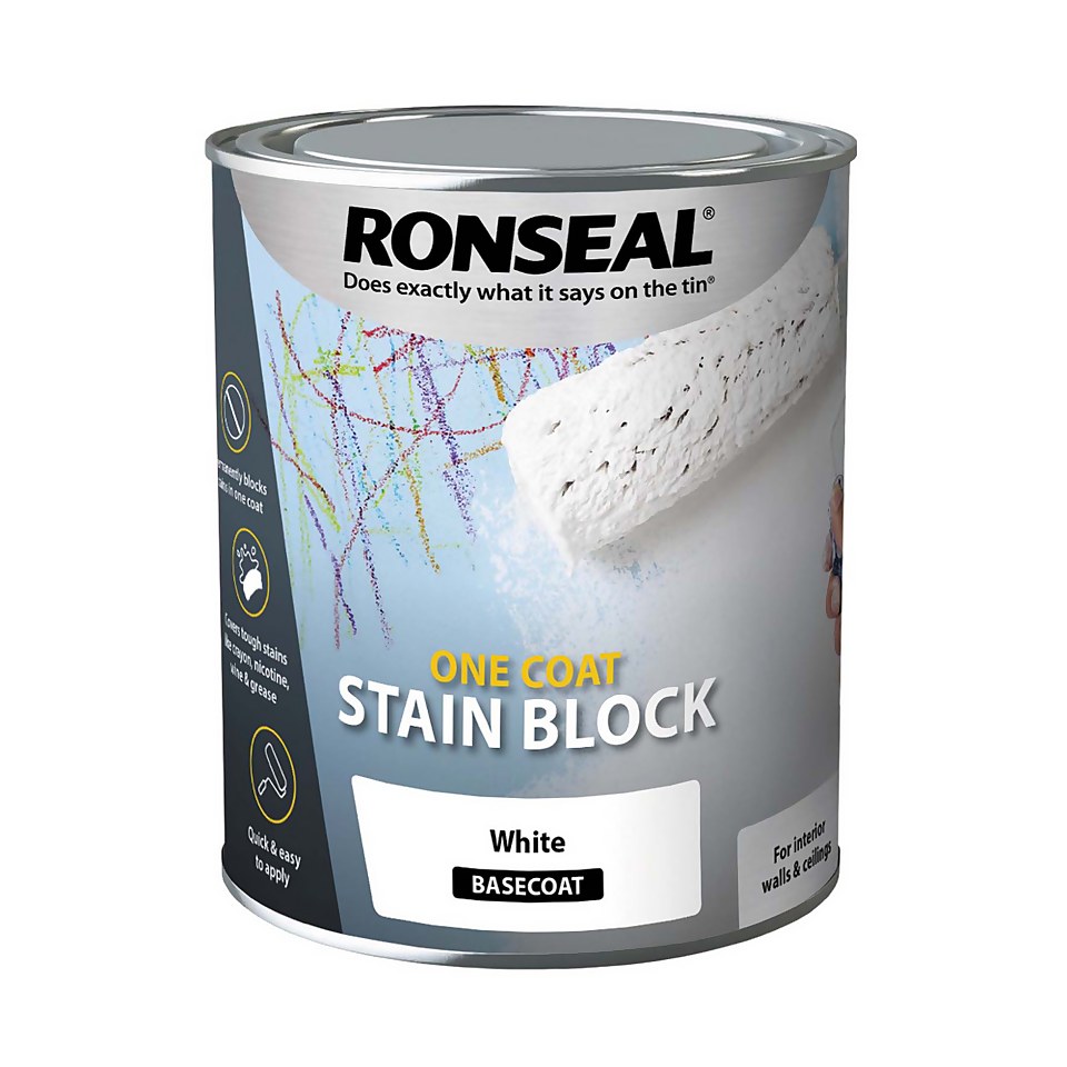 Ronseal One Coat Stain Block Paint White - 750ml
