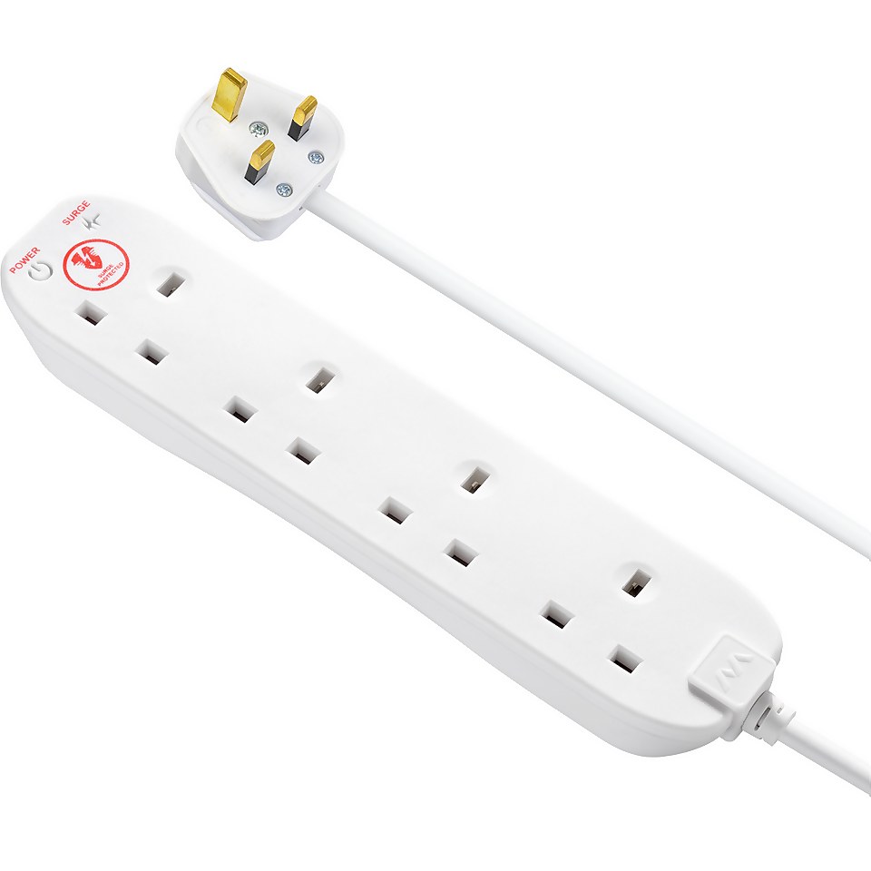 Masterplug 4 Socket Surge Extension Lead 4m White