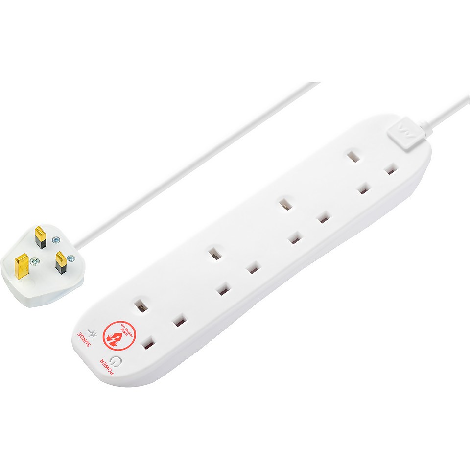 Masterplug 4 Socket Surge Extension Lead 4m White