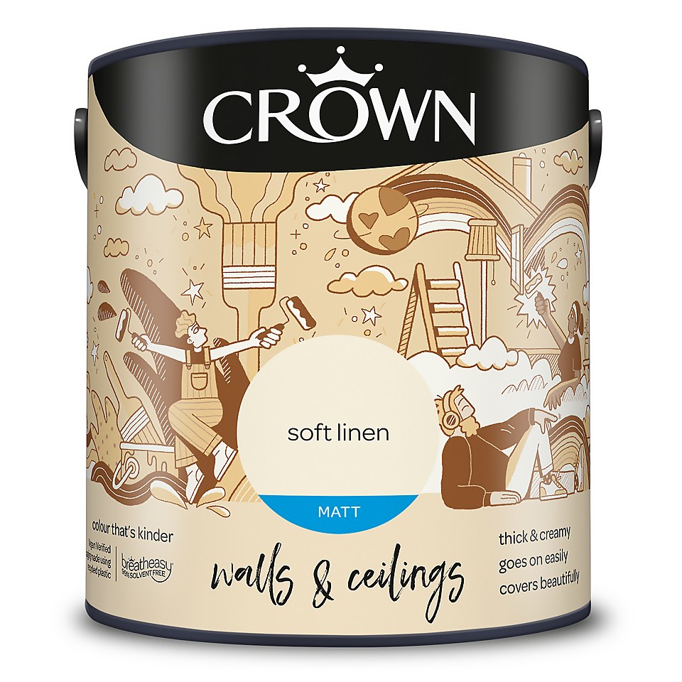 Crown Walls & Ceilings Matt Emulsion Paint Soft Linen - 2.5L